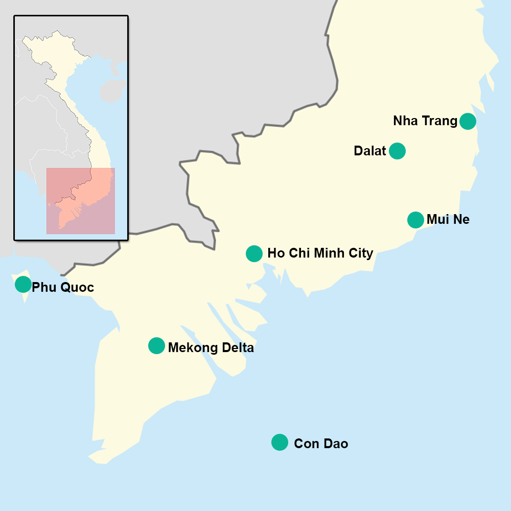 kaart Zuid Vietnam