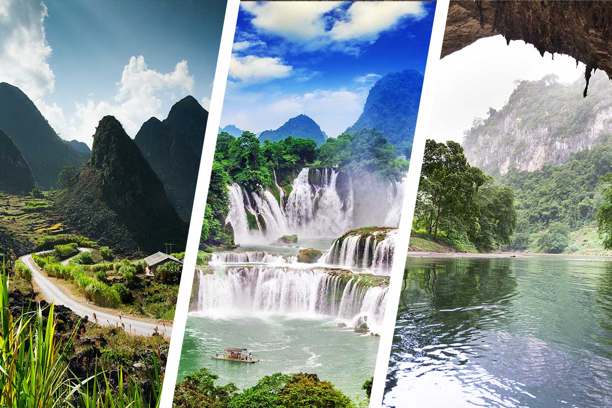 Ha Giang bergpassen, Ban Gioc Waterfall en het rustige Ba Be Lake als hoogtepunten van de Ha Giang–Cao Bang–Ban Gioc–Ba Be tour.