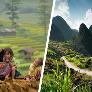 Sapa terrassen en Hmong familie gecombineerd met Ha Giang karstbergen op de route van de Sapa–Ha Giang Loop tour.