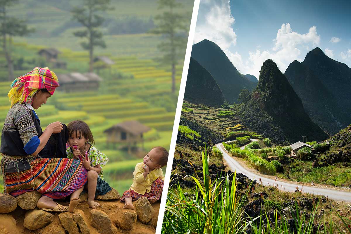 Sapa terrassen en Hmong familie gecombineerd met Ha Giang karstbergen op de route van de Sapa–Ha Giang Loop tour.