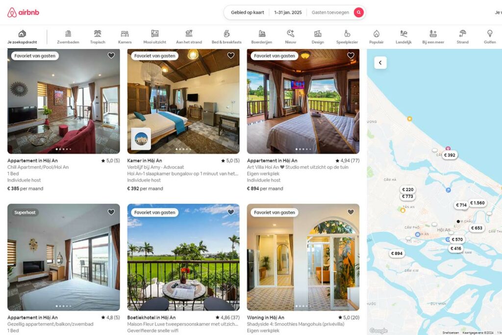 Airbnb overzicht van hotels, villas en appartementen in Hoi An, Vietnam