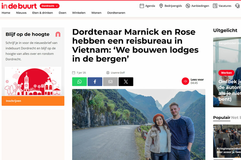 Nieuwsartikel over Marnick Schoonderwoerd en zijn reisbureau Local Vietnam in op de website In De Buurt